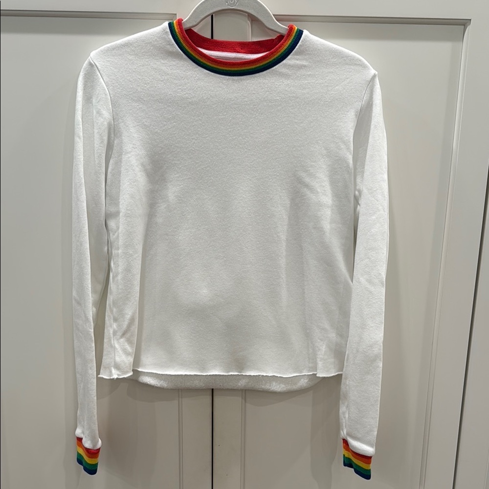 Sol Angeles White Sweatshirt with Rainbow Trim